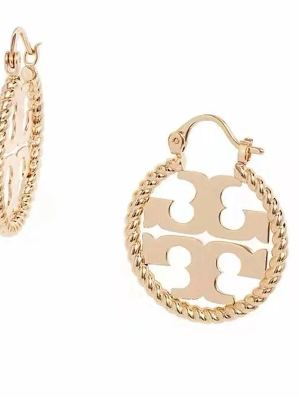 Tory Burch Gold Logo Rope-Edge Drop Earrings